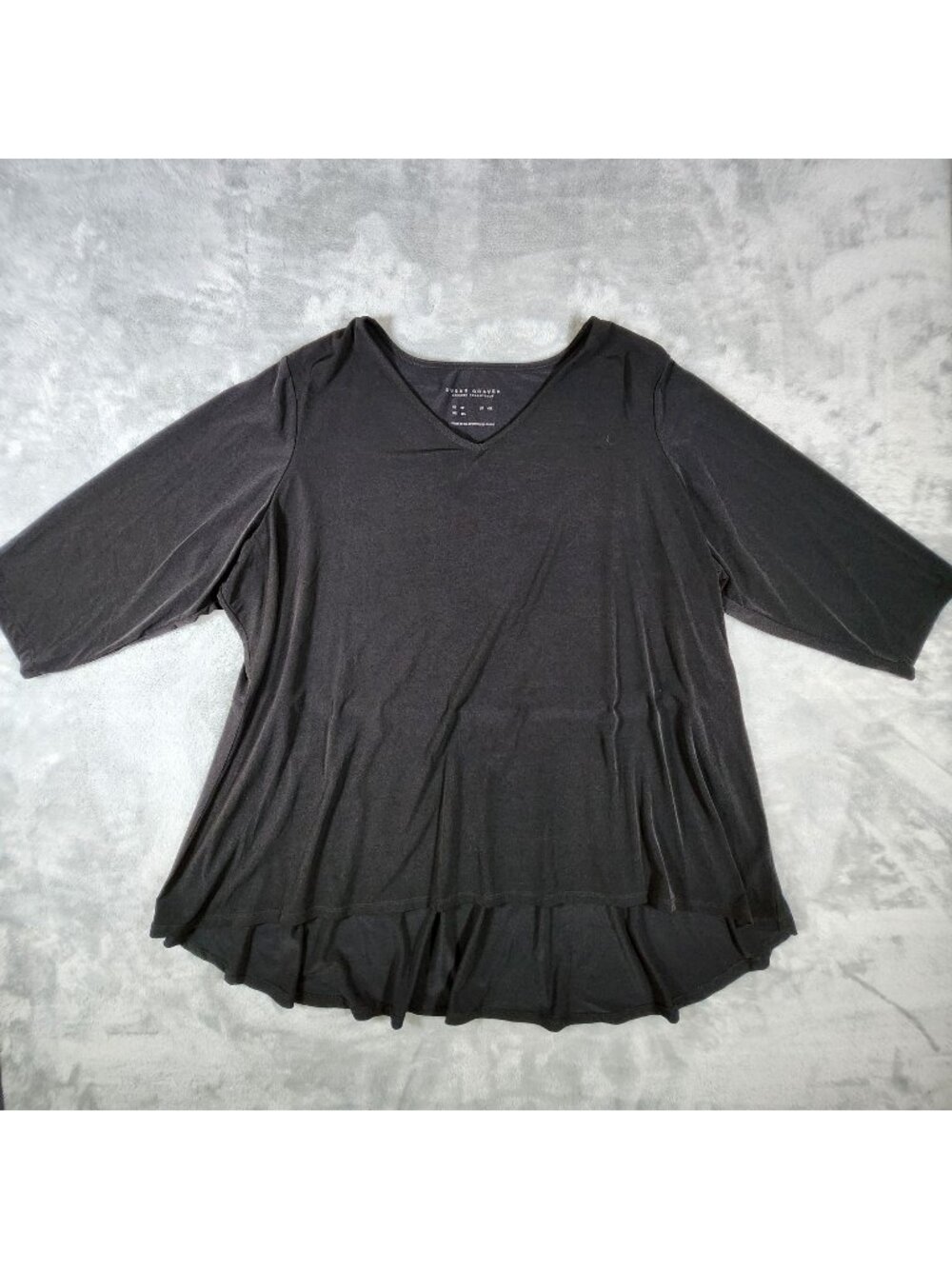 Susan Graver Liquid Knit Hi Low Top 3X Plus Black Slinky Packable Office Resort